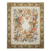 8x10 Ivory, Green, Gold Color Hand Woven French Aubusson Needlepoint  Wool Traditional Oriental Rug